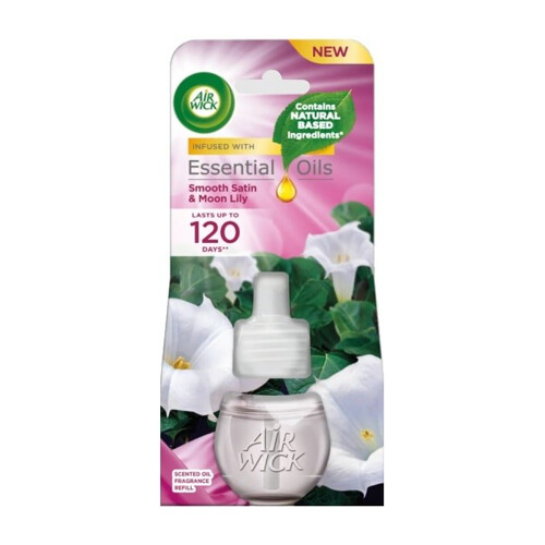 Air Wick Essential Oils jemný satén a mesačná ľalia, náplň do elektrického osviežovača 19 ml