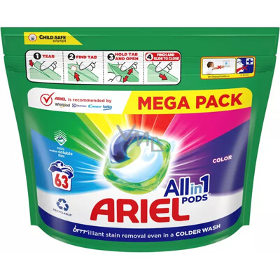 Ariel All-in-1 Pods Farebné gélové kapsuly na farebné prádlo 63 kusov